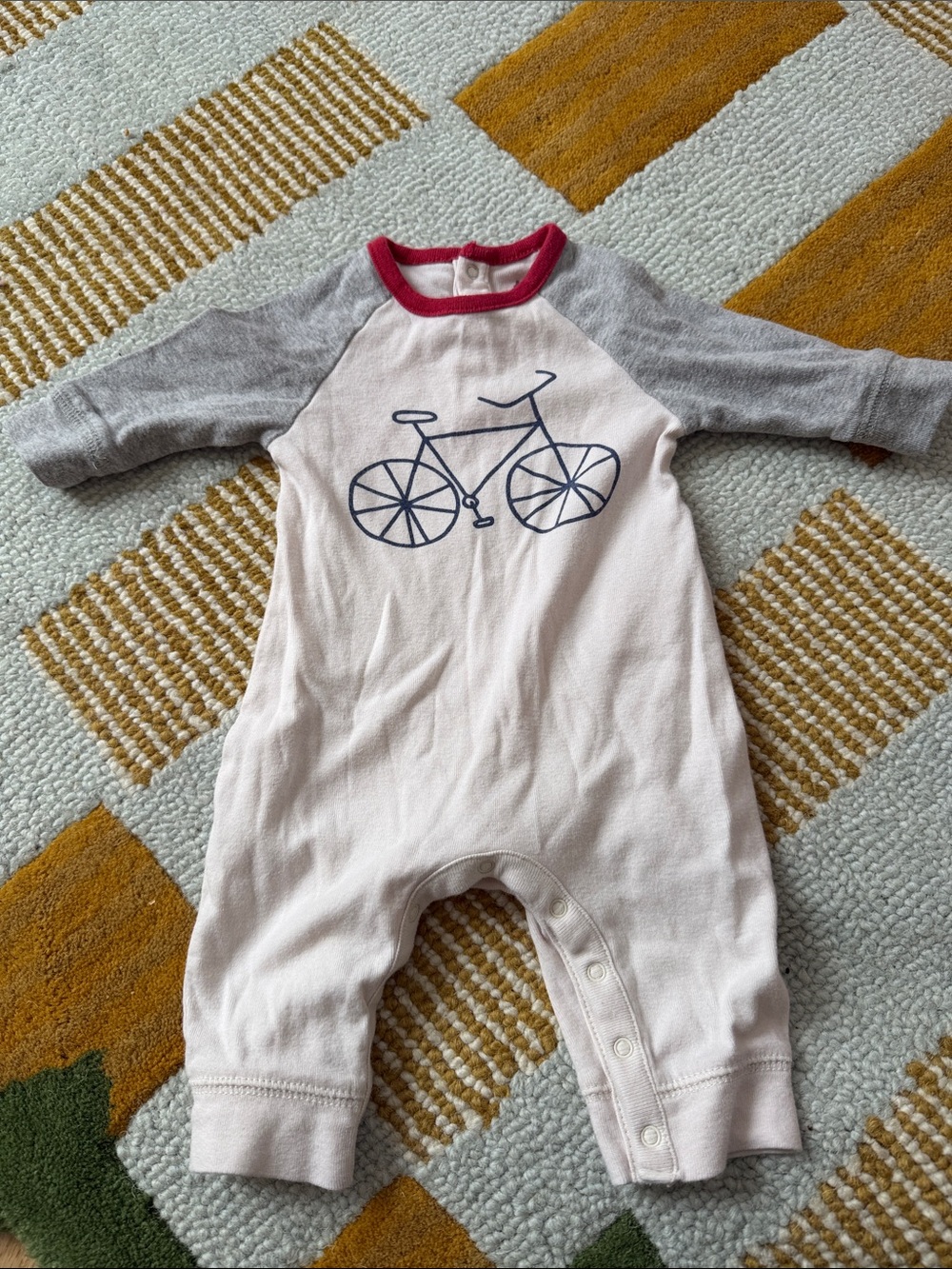 Baby Gap bicycle romper grey, white, and red size 0-3m